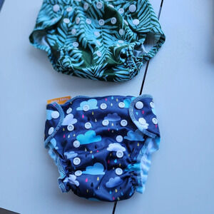 Lot of 2 Reuseable Cloth Baby Diaper Covers Imagine Happy Flute Blue Green